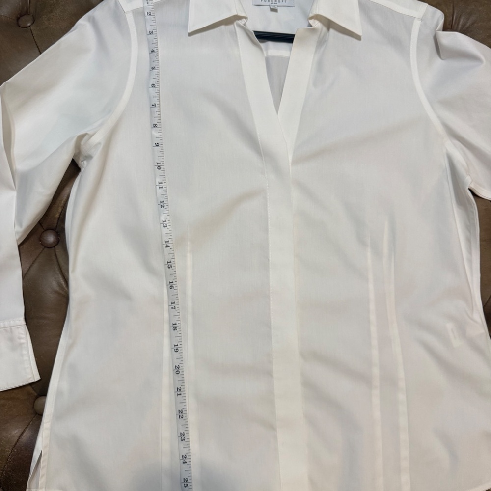 Foxcroft Women Non-Iron Fitted White Button Up Shirt Size 14 Work Blouse - Picture 3 of 6